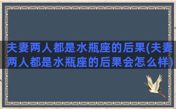 夫妻两人都是水瓶座的后果(夫妻两人都是水瓶座的后果会怎么样)